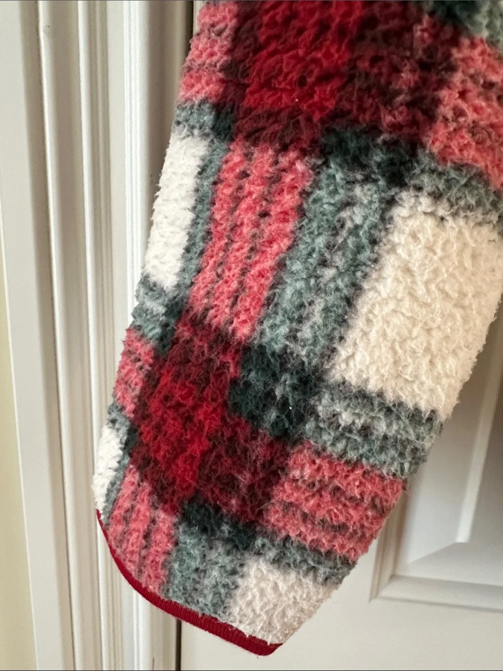 Gymboree Red, Green & White Plaid Quarter-Zip Sherpa Pullover